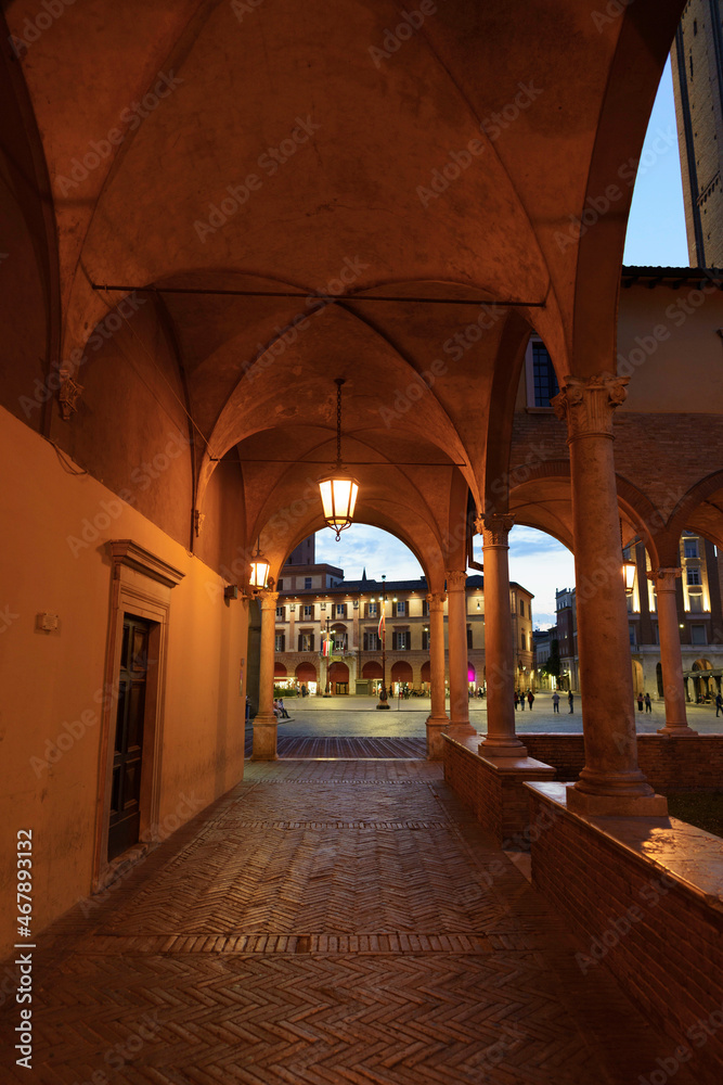 Forli, Emilia-Romagna, Italy: the city at evening, cloister of San Mercuriale church