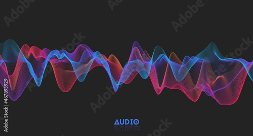 3d audio soundwave. Colorful music pulse oscillation. Glowing impulse pattern