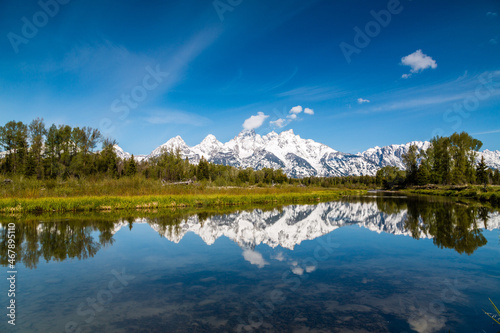 Scenic view of the "Snake River Overlook" and Grand Teton in Yellowstone National Park, Wyoming