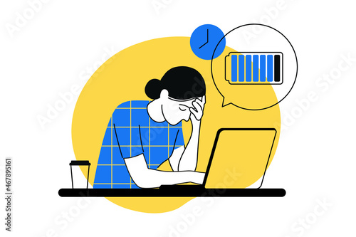 Professional burnout syndrome. Frustrated worker, mental health problems. Vector illustration. Flat