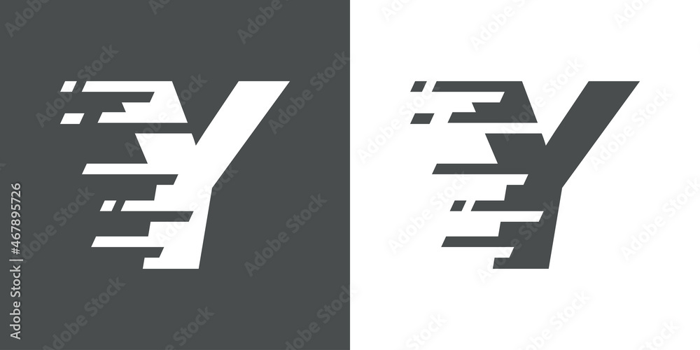Símbolo rapidez. Logotipo con letra inicial Y con líneas de velocidad en fondo gris y fondo blanco Símbolo rapidez. Logotipo con letra inicial Y con líneas de velocidad en fondo gris y fondo blanco