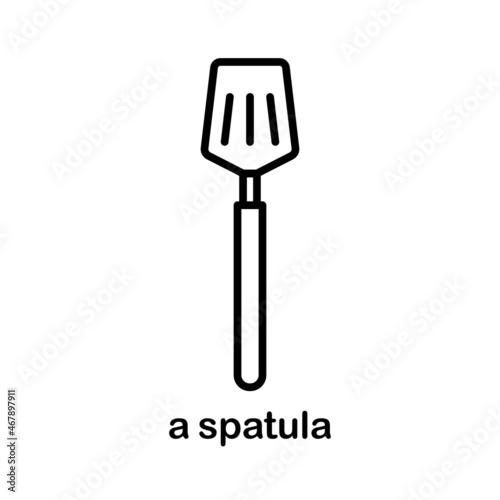 Logo and icon of a spatula, line and flat kitchen utensil and equipment