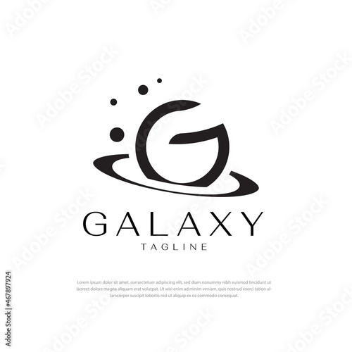 abstract dark galaxy star planet logo in open space
