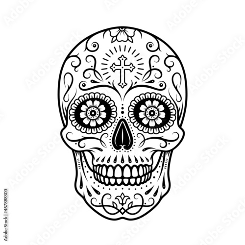 Decorative mexican sugar skull. Stylized skull. Day of the Dead. Stencil art.  Sugar skull. Mexican skull.