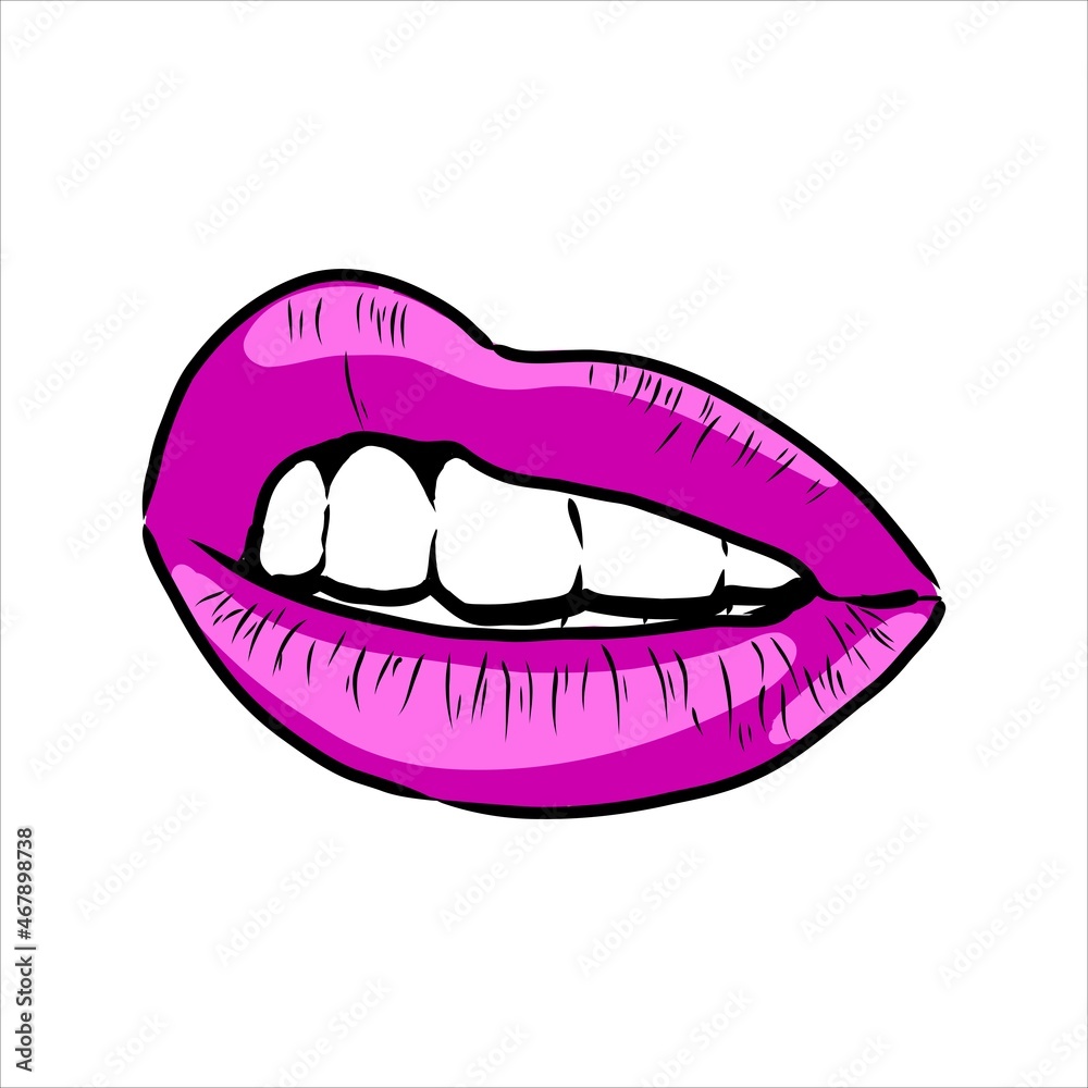 Sexy plump lips kiss pink watercolor and line art, Hand drawn vector illustration isolated Sexy plump lips kiss pink watercolor and line art, Hand drawn vector illustration isolated