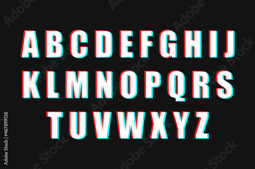 Set of alphabet letters on black background. 3d effect Font. Red blue sign.
