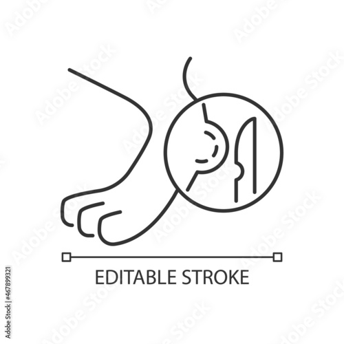 Lipoma linear icon. Fat composed benign tumors. Pet disease. Fatty lump. Skin affecting illness. Thin line customizable illustration. Contour symbol. Vector isolated outline drawing. Editable stroke