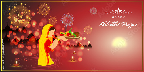 Illustration for the chhath puja-indian festival.