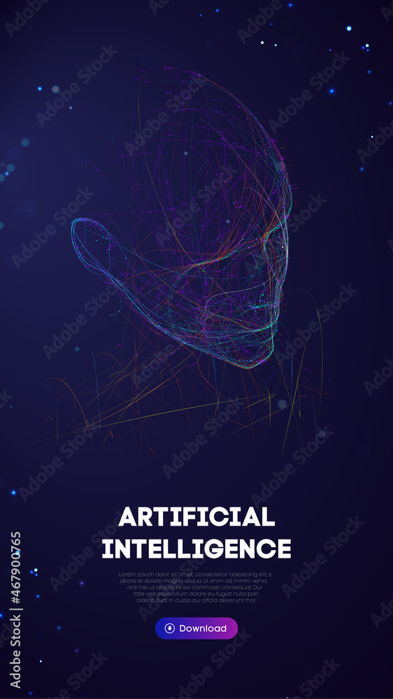 Fototapeta premium Ai digital brain. Artificial intelligence woman. Human head robot digital technology background.