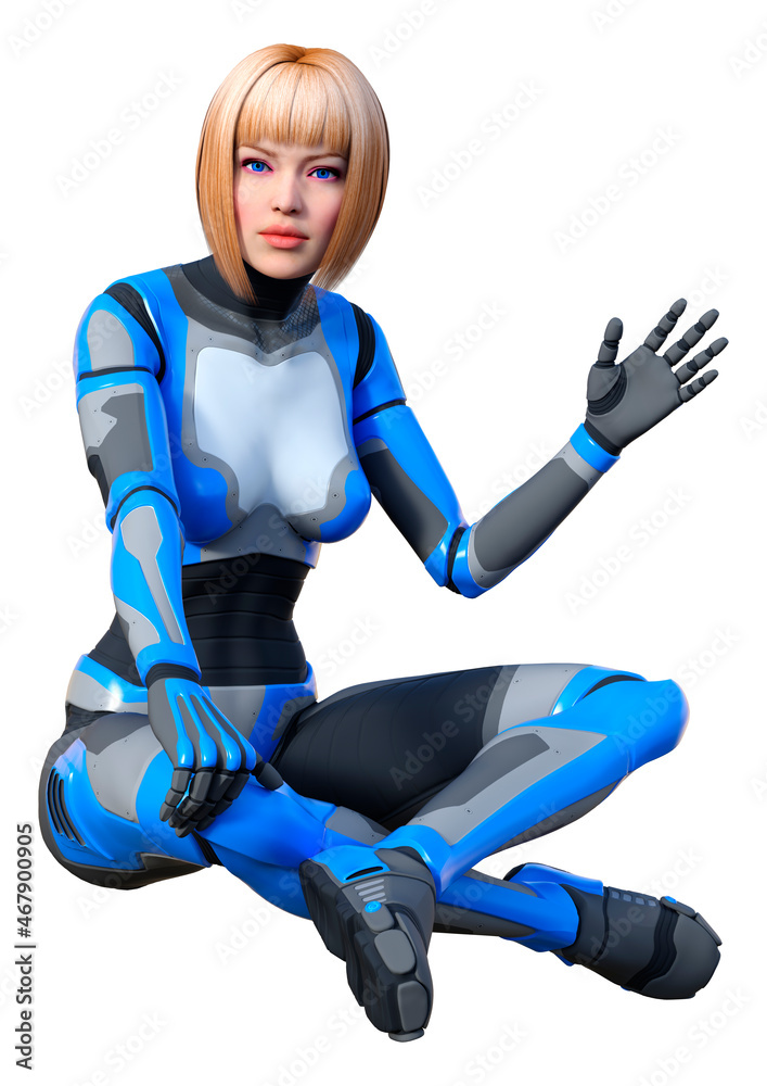 3D Rendering Female Robot on White 3D Rendering Female Robot on White