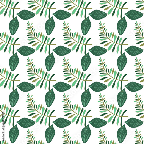 Vector seamless pattern,deciduous green with blue abstract pattern, hand-drawn. Decorative design for fabrics, textiles, prints