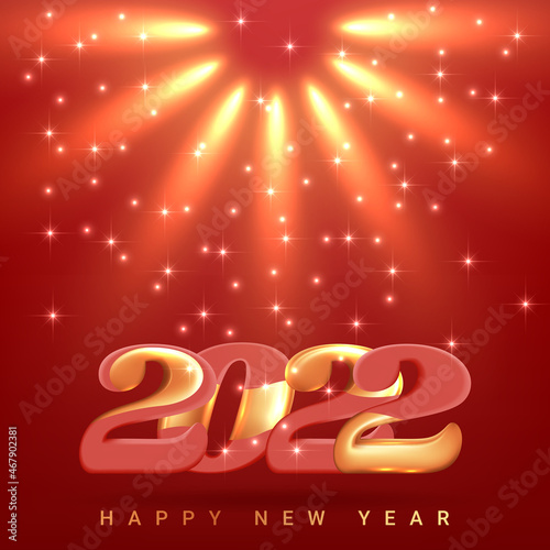 2022 New Year card template with golden 3d numbers