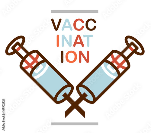 Vaccination theme vector illustration of a syringe isolated over white, epidemic or pandemic coronavirus covid 19 or flu or SARS or any other vaccine, pharmacology concept.