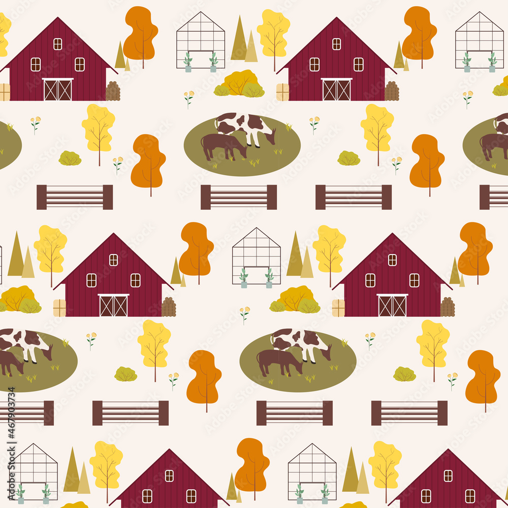 Obraz premium Farm and agriculture of village life pattern vector background