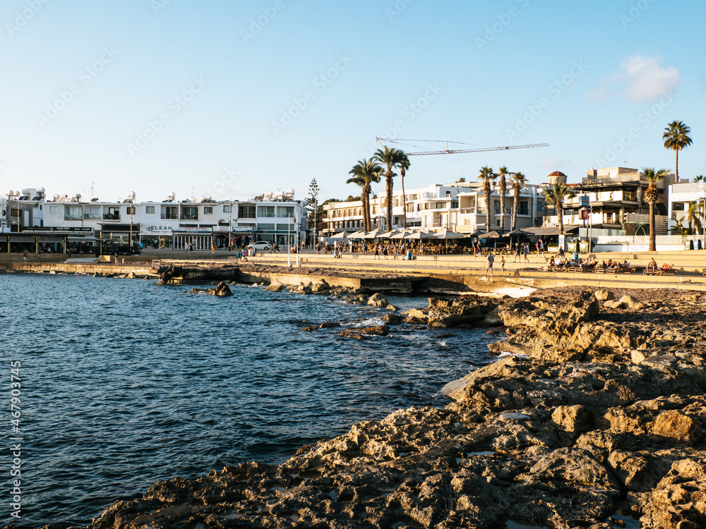 View of Paphos harbour at sunset