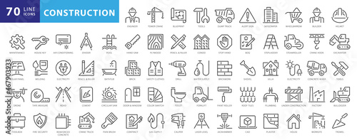 Stampa su tela Outline web icons set - construction, home repair tools