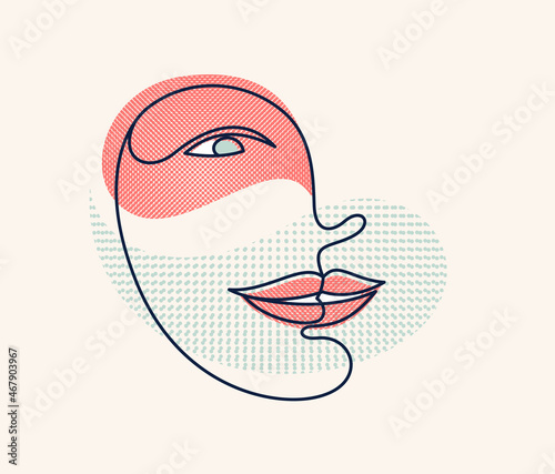 Abstract woman face vector artwork, modern trendy lady portrait art, hand drawn surreal beauty, minimal artistic design, painted sur human head.
