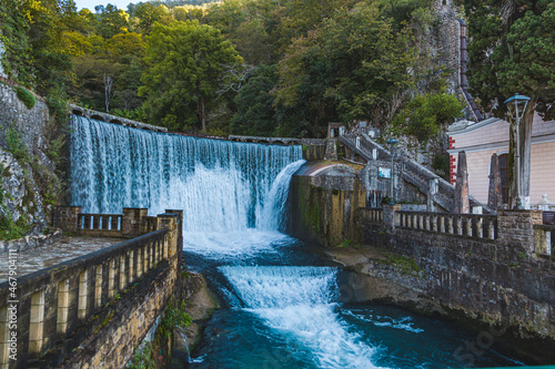 a landmark in Abkhazia, a beautiful waterfall and a mountain river, trevel