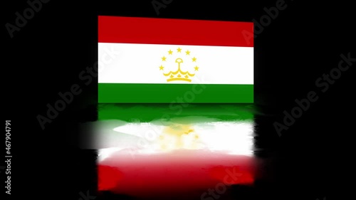 Tajikistan Flag revealed with realistic reflection on stylish black background