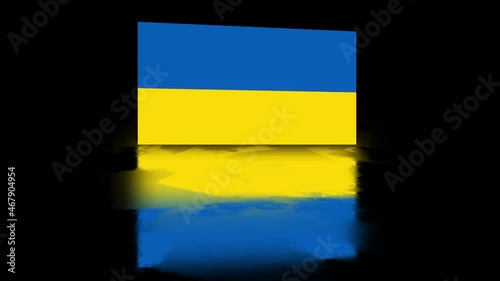 Ukraine Flag revealed with realistic reflection on stylish black background