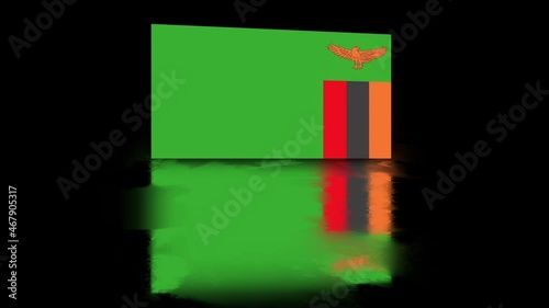 Zambia Flag revealed with realistic reflection on stylish black background