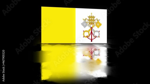 Vatican City Flag revealed with realistic reflection on stylish black background