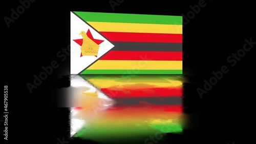 Zimbabwe Flag revealed with realistic reflection on stylish black background