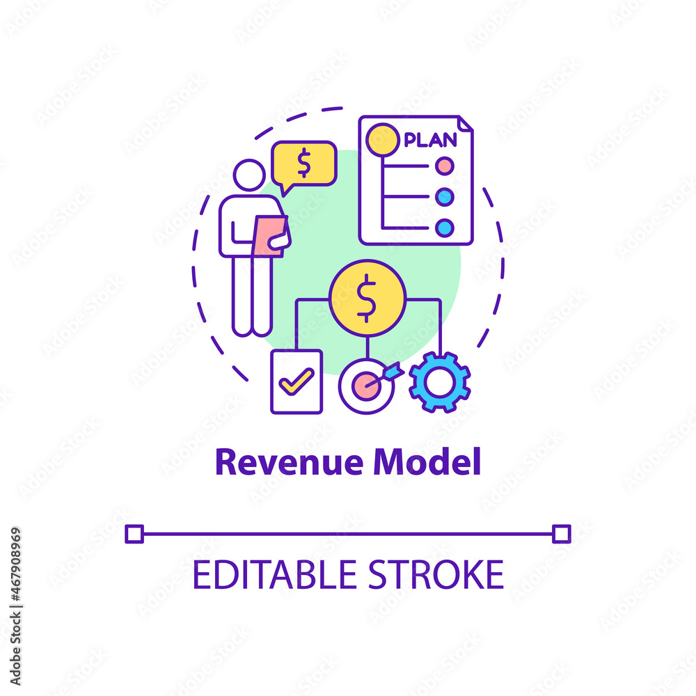 Revenue model concept icon. Framework for generating financial income. Startup structure. Business model abstract idea thin line illustration. Vector isolated outline color drawing. Editable stroke