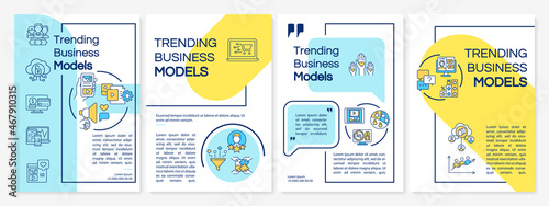 Trending business models color brochure template. Media marketing. Flyer, booklet, leaflet print, cover design with linear icons. Vector layouts for presentation, annual reports, advertisement pages