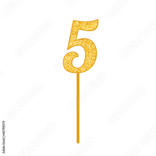 Number 5 cake topper glitter icon. Clipart image isolated on white background