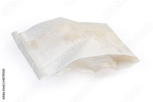 Street food packed in paper food bag on white background