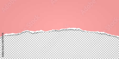 Torn, ripped pink paper strip with soft shadow is on squared background for text. Vector illustration