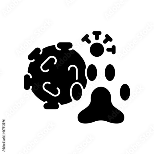 Animal virus black glyph icon. Small infectious agent. Pet disease. Viral animal infection. Bacteria caused illness. Zoonotic disease. Silhouette symbol on white space. Vector isolated illustration