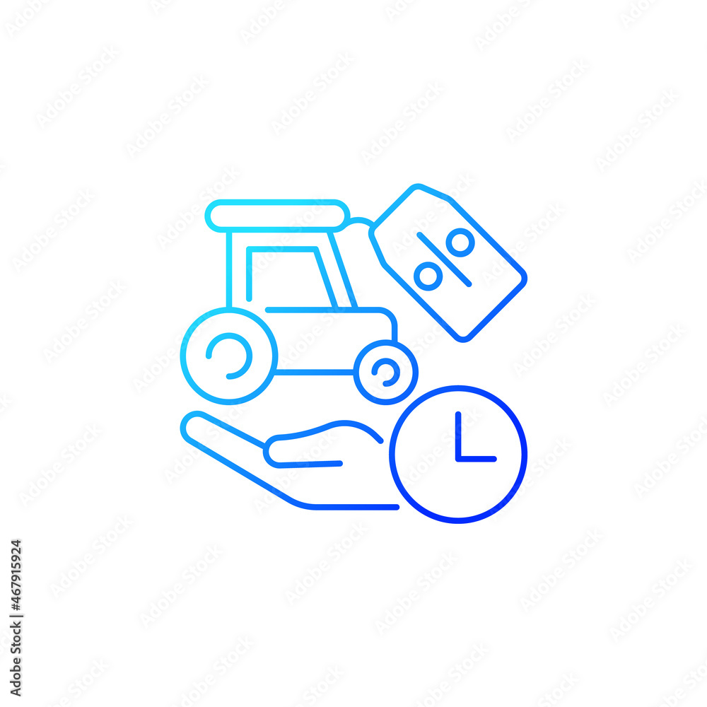 Rental equipment discounts gradient linear vector icon. Tool price reduction for small organizations. Startups support. Thin line color symbol. Modern style pictogram. Vector isolated outline drawing Rental equipment discounts gradient linear vector icon. Tool price reduction for small organizations. Startups support. Thin line color symbol. Modern style pictogram. Vector isolated outline drawing
