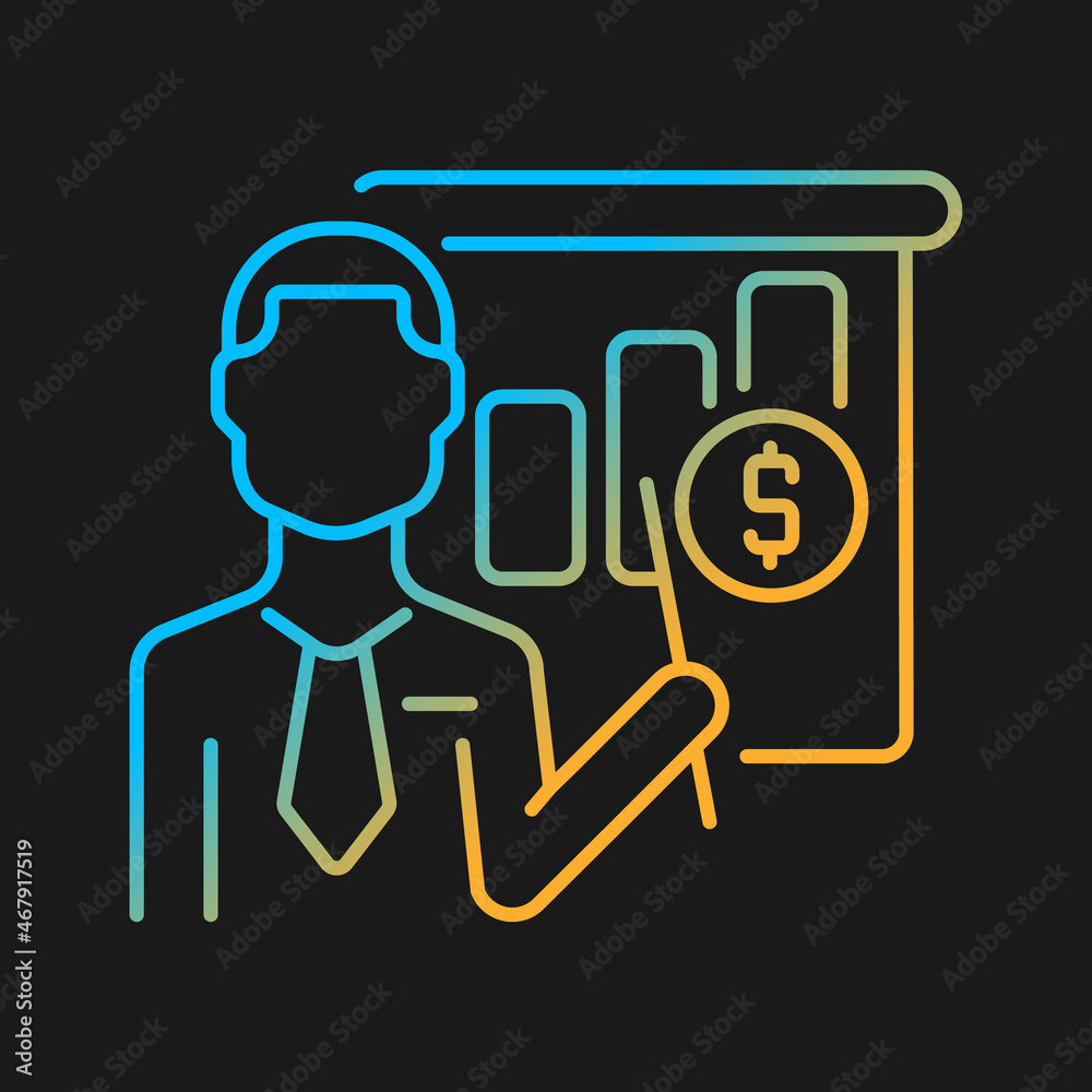 Business teacher gradient vector icon for dark theme. Administration and management educator. Business trainer. Thin line color symbol. Modern style pictogram. Vector isolated outline drawing