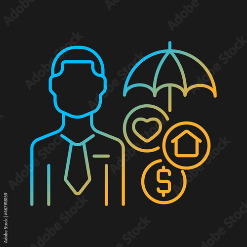 Insurance agent gradient vector icon for dark theme. Life, health and property insurance seller. Insurer service. Thin line color symbol. Modern style pictogram. Vector isolated outline drawing
