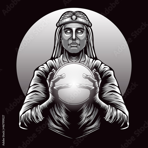 FORTUNE TELLER ILLUSTRATION WITH MAGIC BALL