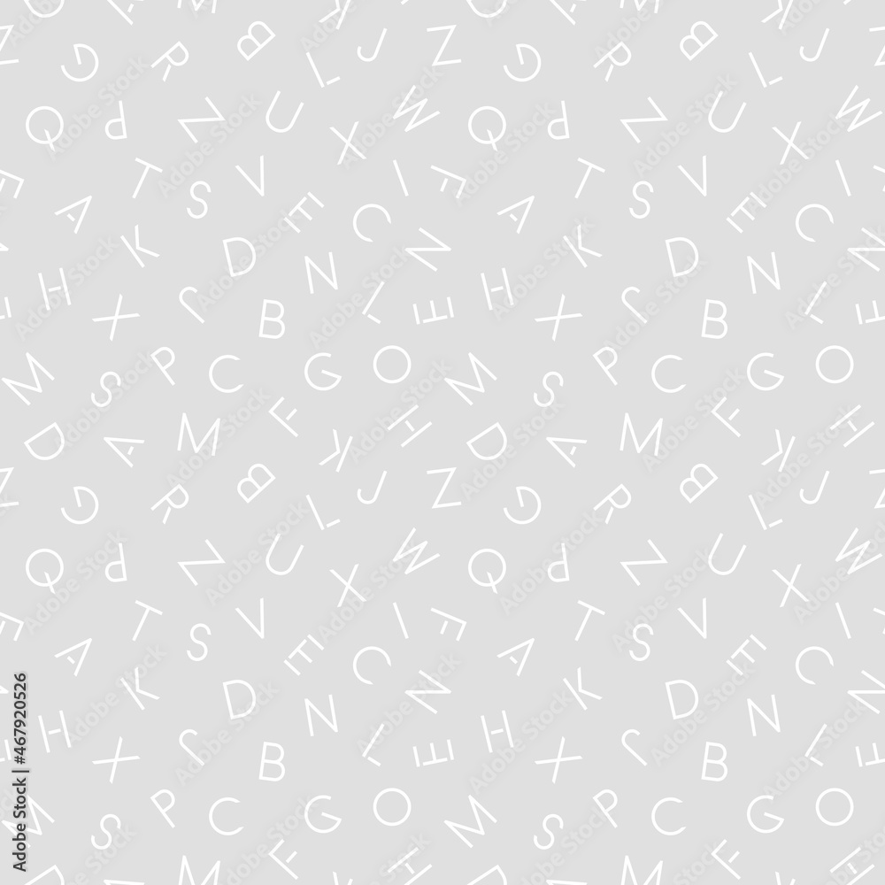Vector simple seamless alphabet pattern with latin letters. Grey repeatable minimalistic background