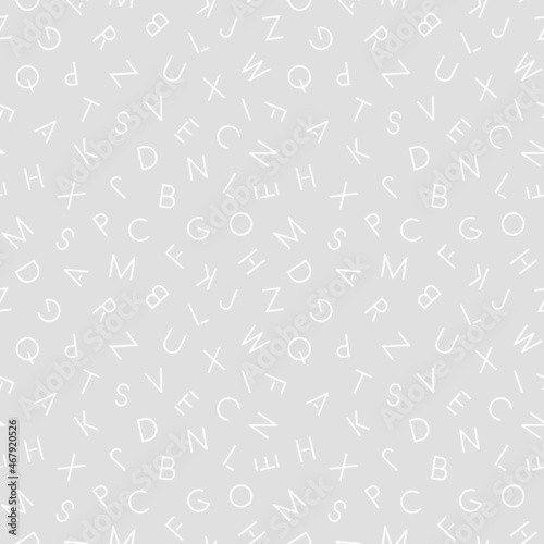 Vector simple seamless alphabet pattern with latin letters. Grey repeatable minimalistic background