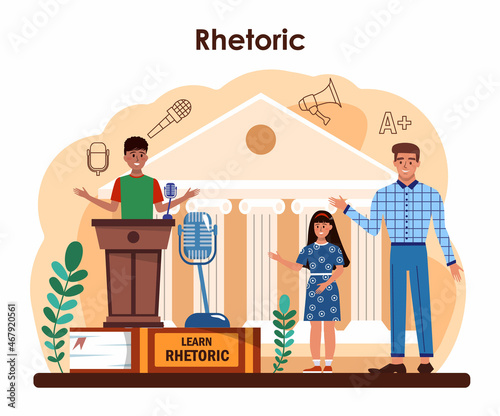 Rhetoric school class. Students training public speaking and debates.