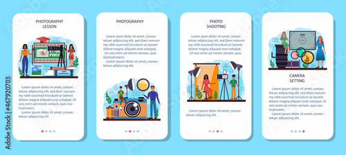 Photography school club or course mobile application banner set