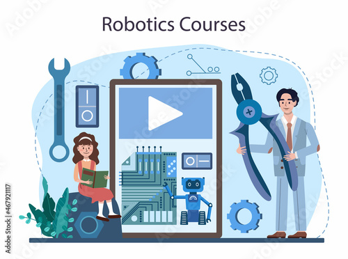 Robotics school subject online service or platform. Students learning