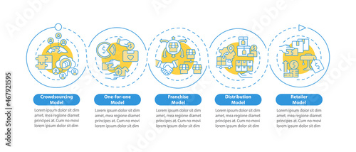 Different business models vector infographic template. Enterprise presentation outline design elements. Data visualization with 5 steps. Process timeline info chart. Workflow layout with line icons