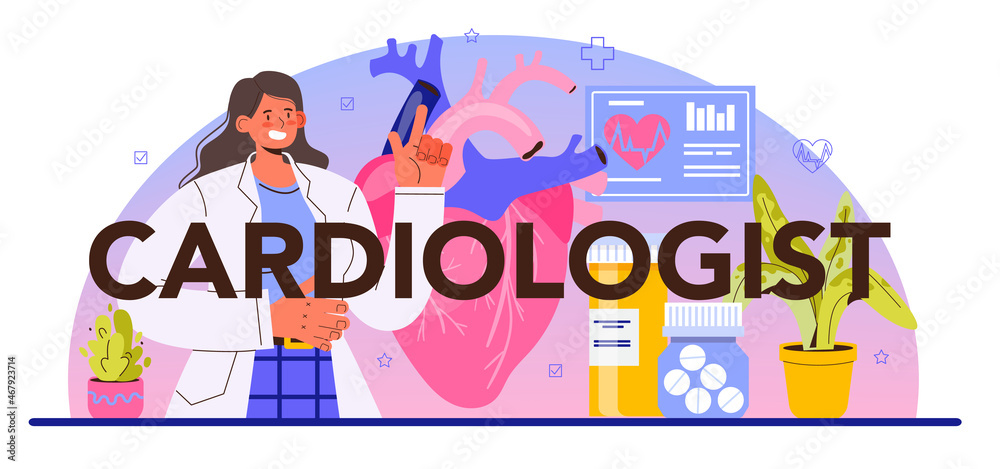 Cardiologist typographic header. Idea of heart medical diagnostic