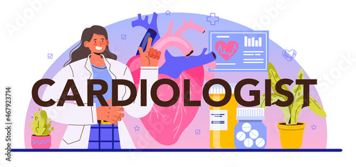 Cardiologist typographic header. Idea of heart medical diagnostic