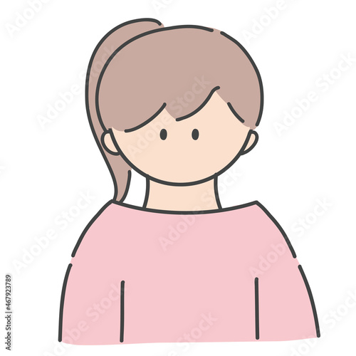 女の子, 人物, アイコン, バストアップ, 上半身, 女性,.子供,.ポニーテール, 髪型, ヘアカラー,.おしゃれ, 若い, 若者, シンプル, ベクター, イラスト, 素材, フラットデザイン