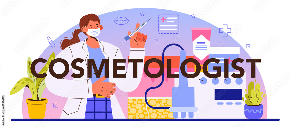 Cosmetologist typographic header. Hardware facial treatment for problematic Cosmetologist typographic header. Hardware facial treatment for problematic