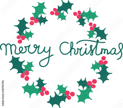 Christmas wreath. Hand sketched Merry Christmas for holidays greeting card. Lettering celebration logo set.Typography for winter holidays.Calligraphic poster with hand drawn illustration