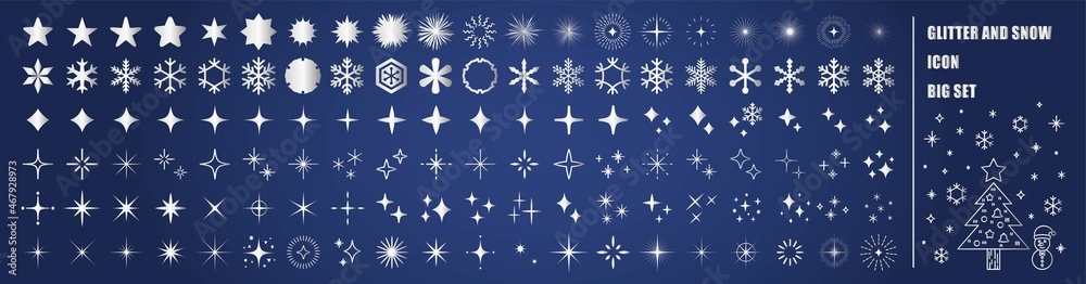Light and glitter snowflakes icon set - obrazy, fototapety, plakaty 