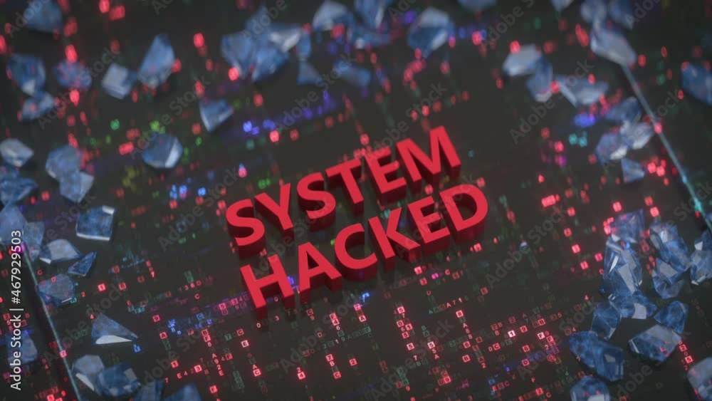 System hacked concept with broken lock. Internet crime or Cyber attack metaphor. 3D render animation